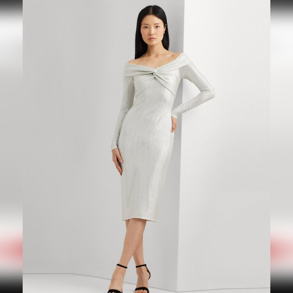RALPH LAUREN Women's Metallic Off-The-Shoulder Sheath Dress SIZE 8 NWT